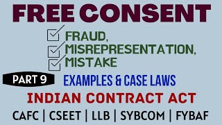 Fraud  Misrepresentation  Mistake  Free Consent  Indian Contract Act  Caselaws  Example [upl. by Aissatsana]