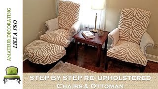 Thrifted Chairs amp Ottoman ReUpholstery  Step By StepTutorial For Beginners [upl. by Tiertza]