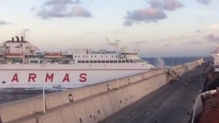 Car ferry crashes into harbour wall  Naviera Armas [upl. by Bob]